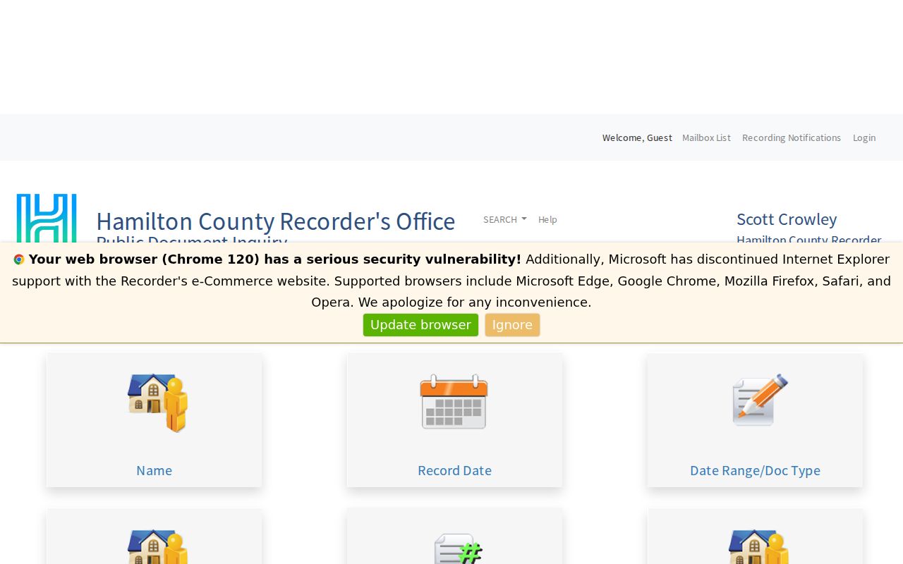 Cincinnati residents directory Hamilton County Recorder document inquiry