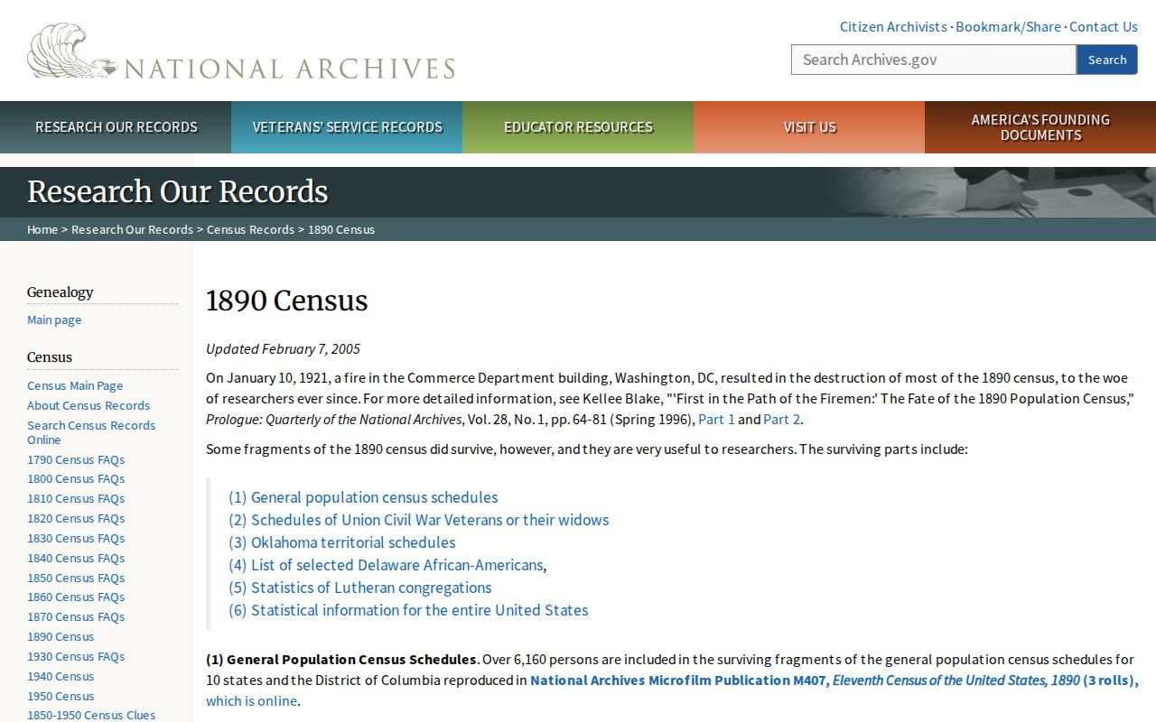 Cincinnati previous residents 1890 Census surviving records