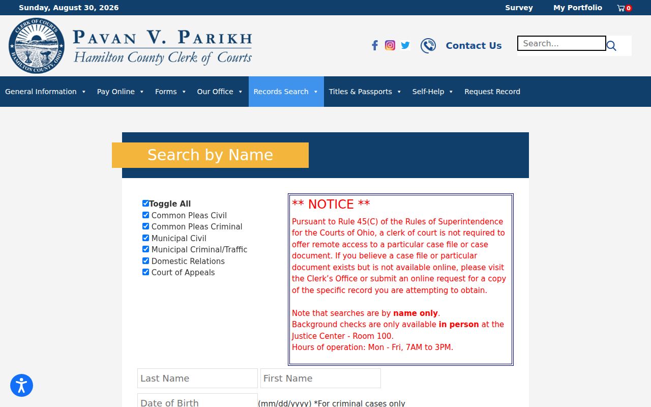 Cincinnati resident lookup Clerk name search