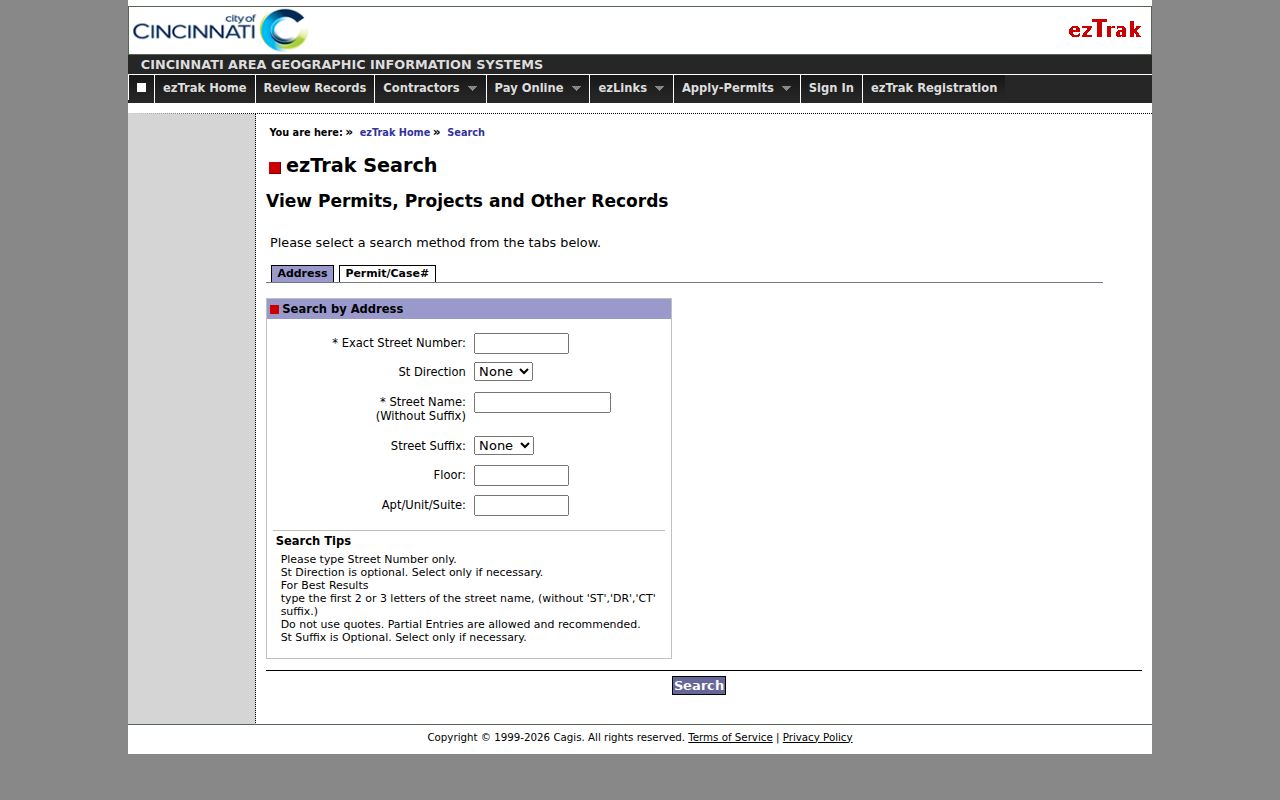 Cincinnati street directory Cincinnati ezTrak address search