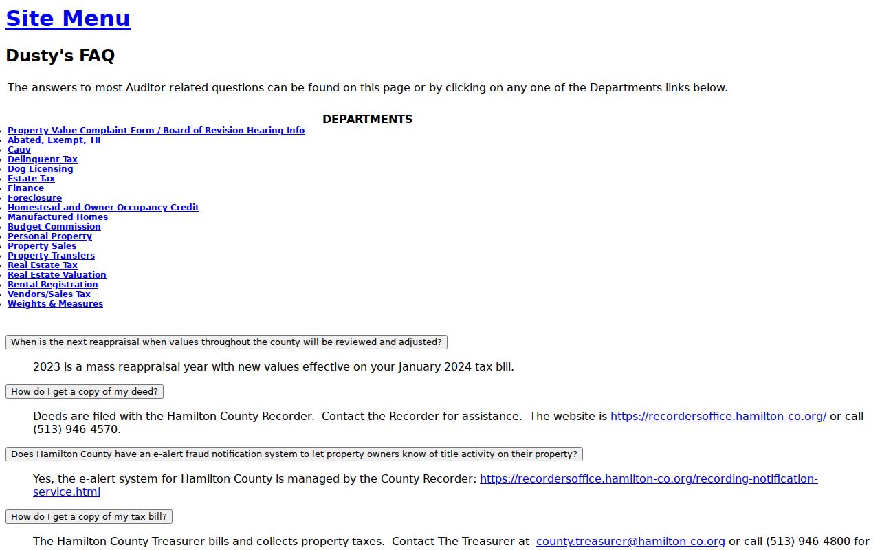 Cincinnati ZIP code directory Auditor property search guidance